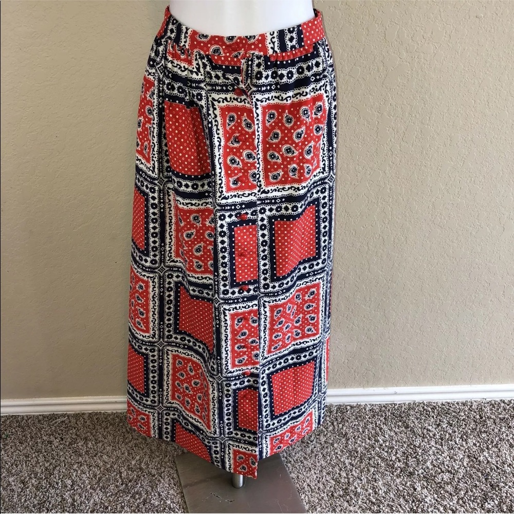 Vintage Red White Blue Geo Long Button Up Skirt